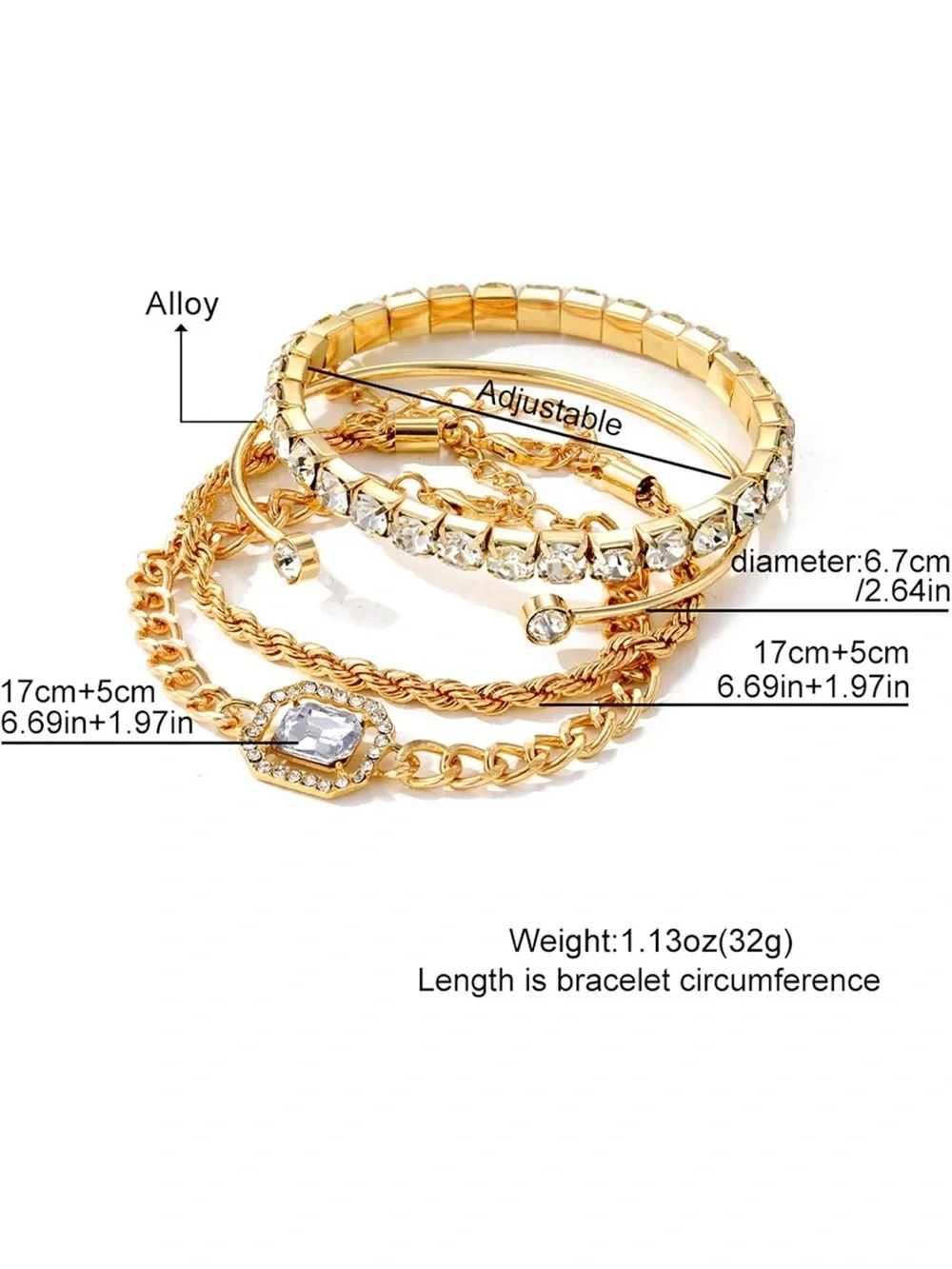 Anthropologie Gold Crystal 4-Piece Bracelet Stack